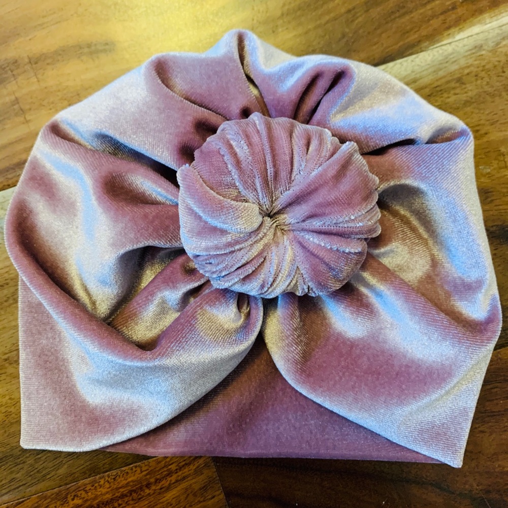 Velvet pink baby turban head wrap